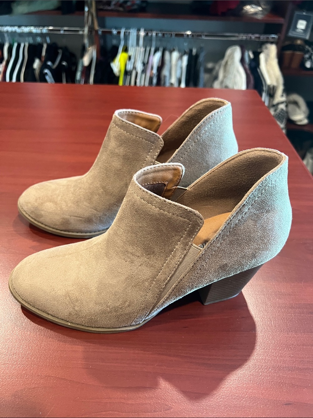 City Classified Deep V Cut Ankle Booties- Faux Suede